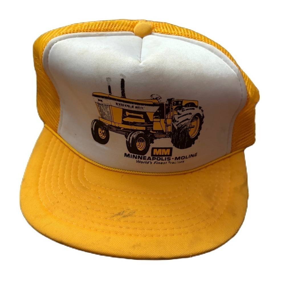 Minneapolis Moline Worlds Finest Tractors Snapback Mesh Trucker Hat Farm Yellow